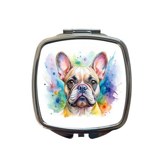 French Bulldog Frenchie Dog Watercolor Style Small Travel Purse Handbag Pocket Makeup Compact Mirror