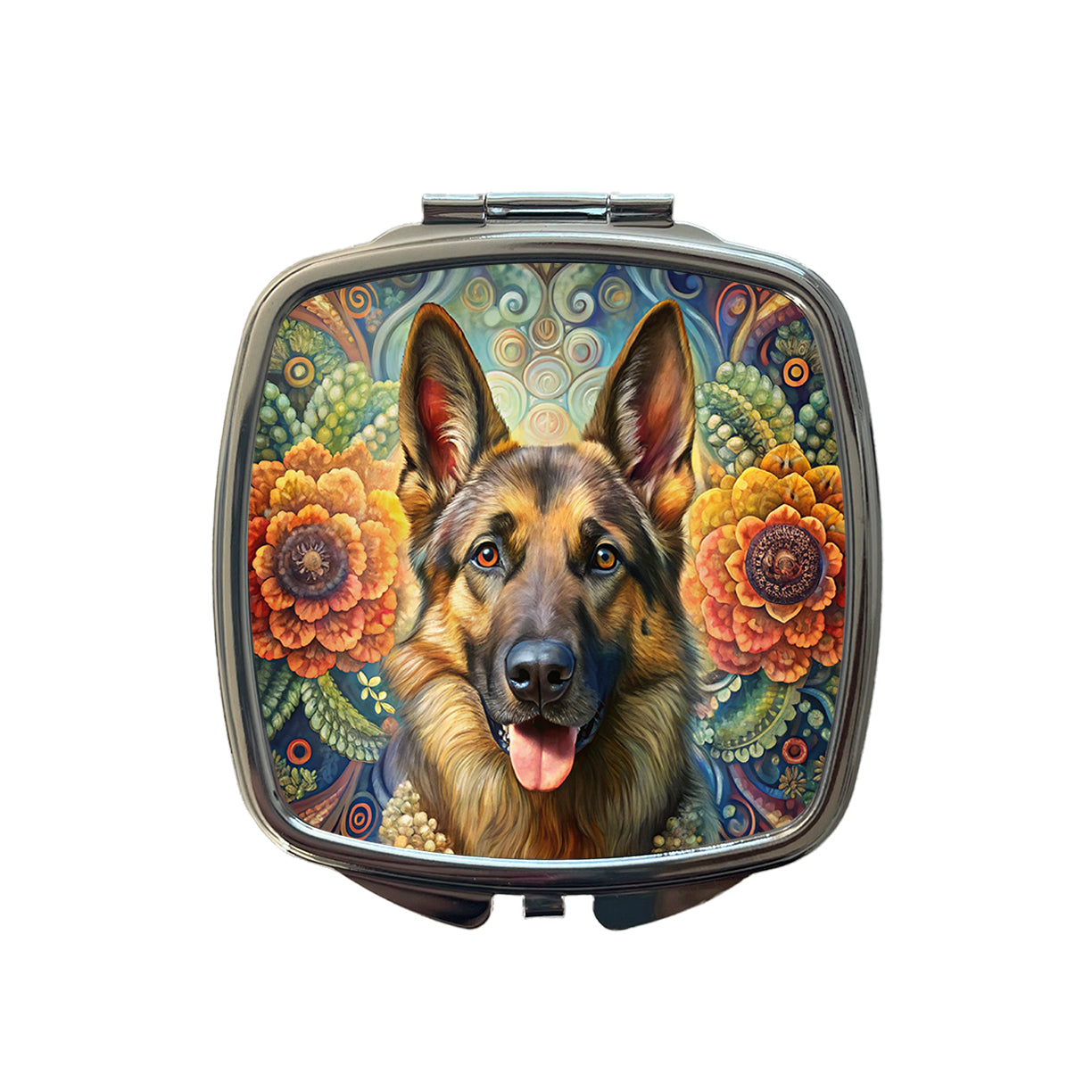 German Shepherd Dog Bohemian Art Small Travel Purse Handbag Pocket Makeup Compact Mirror