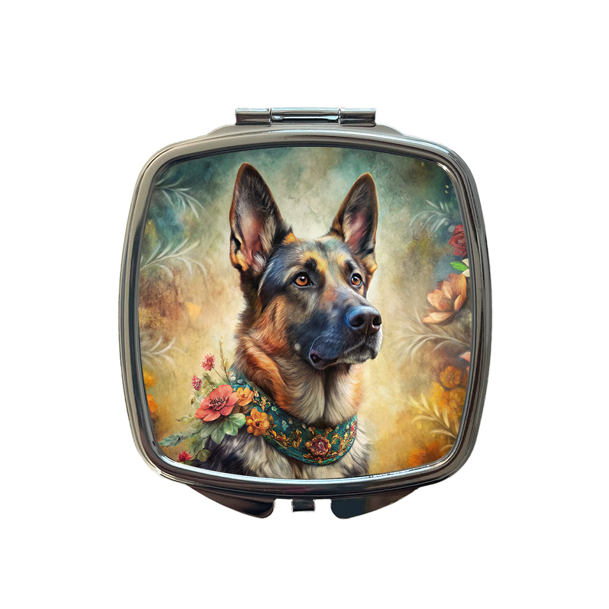 German Shepherd Dog French Bohemian Art Small Travel Purse Handbag Pocket Makeup Compact Mirror
