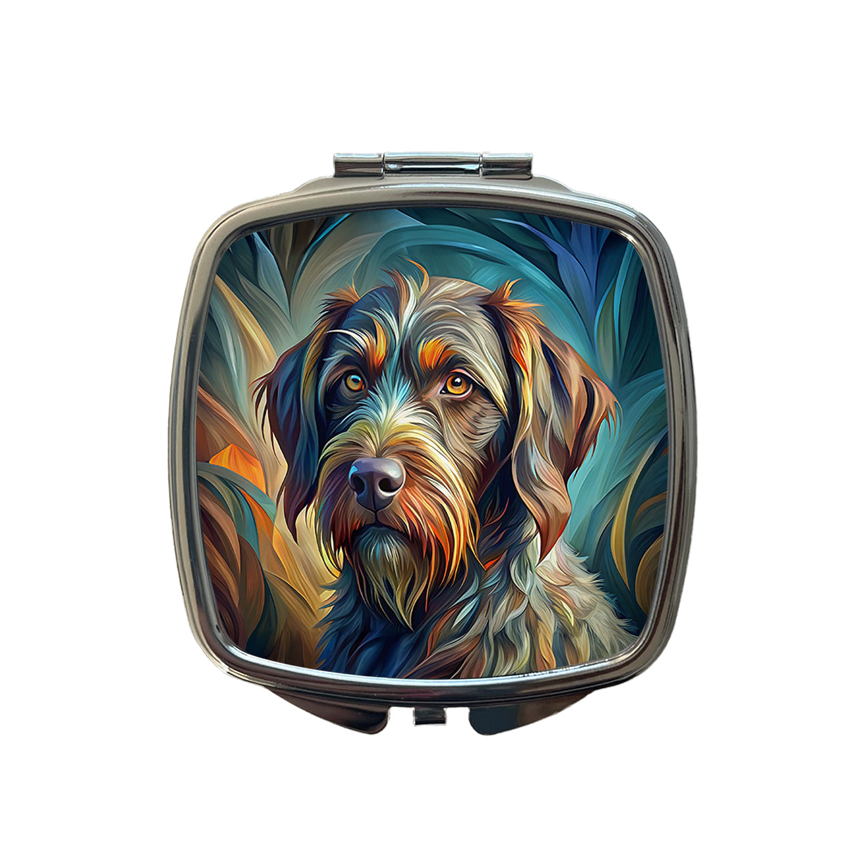 German Wirehaired Pointer Dog Abstract Stylized Art Small Travel Purse Handbag Pocket Makeup Compact Mirror