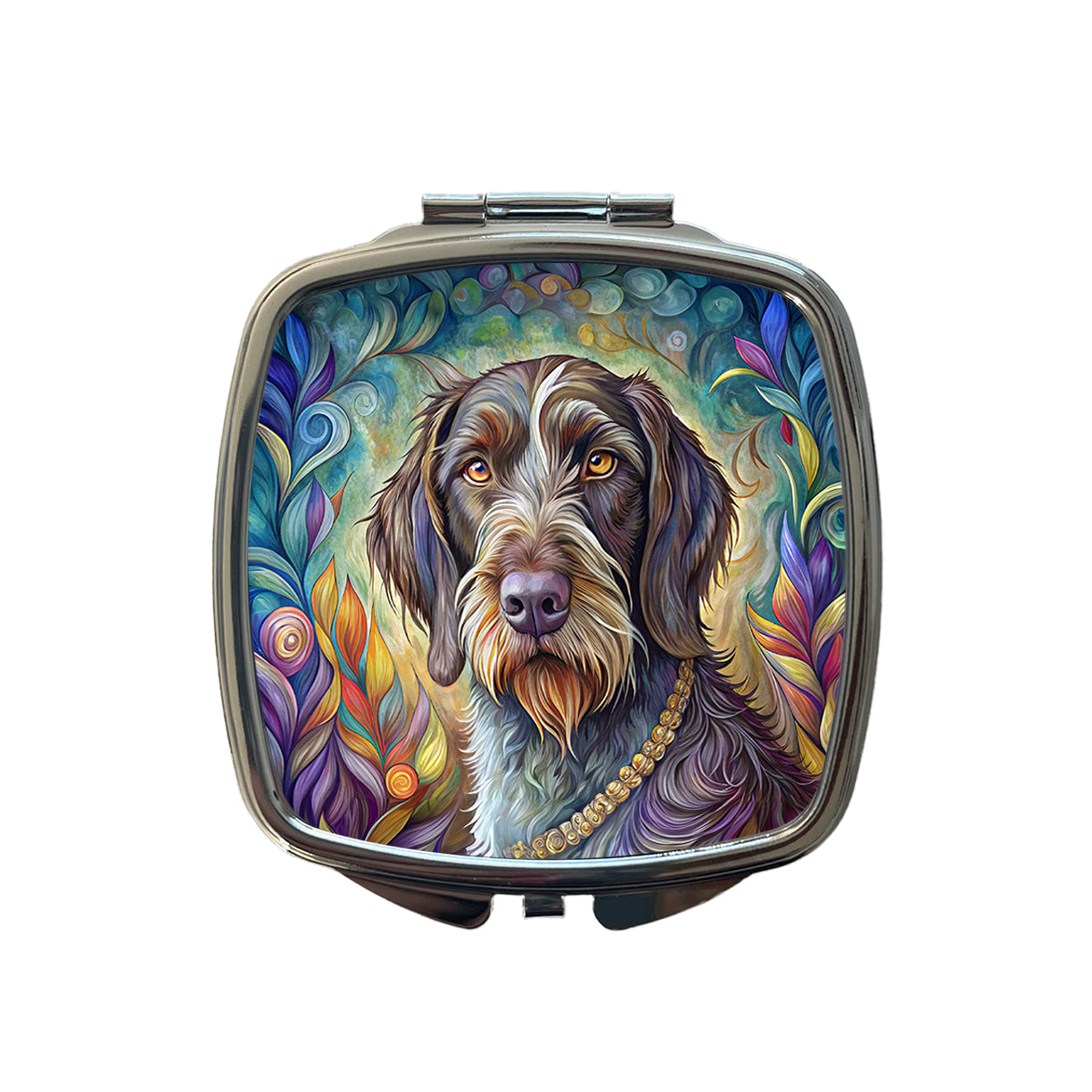 German Wirehaired Pointer Dog Bohemian Art Small Travel Purse Handbag Pocket Makeup Compact Mirror