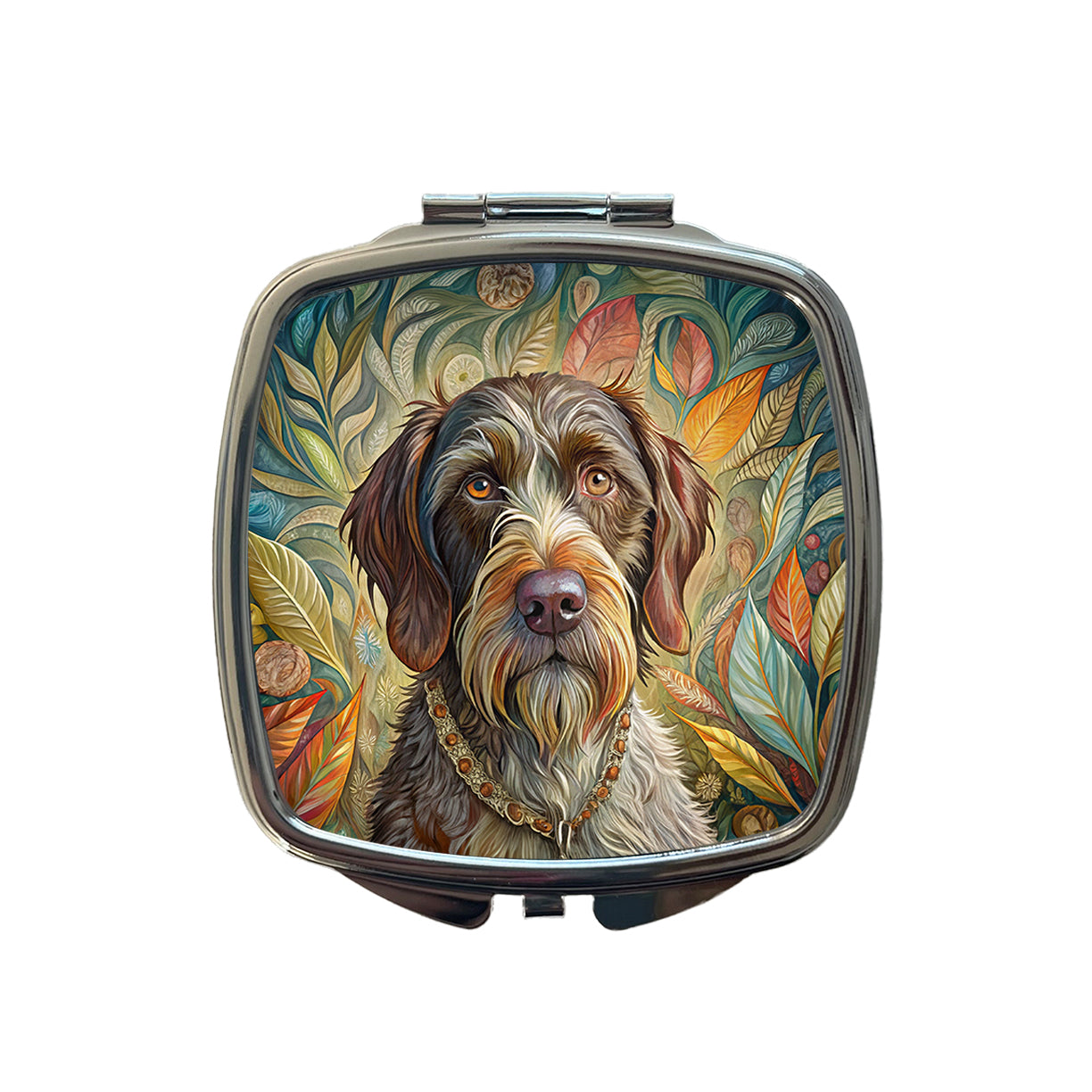 German Wirehaired Pointer Dog French Bohemian Art Small Travel Purse Handbag Pocket Makeup Compact Mirror