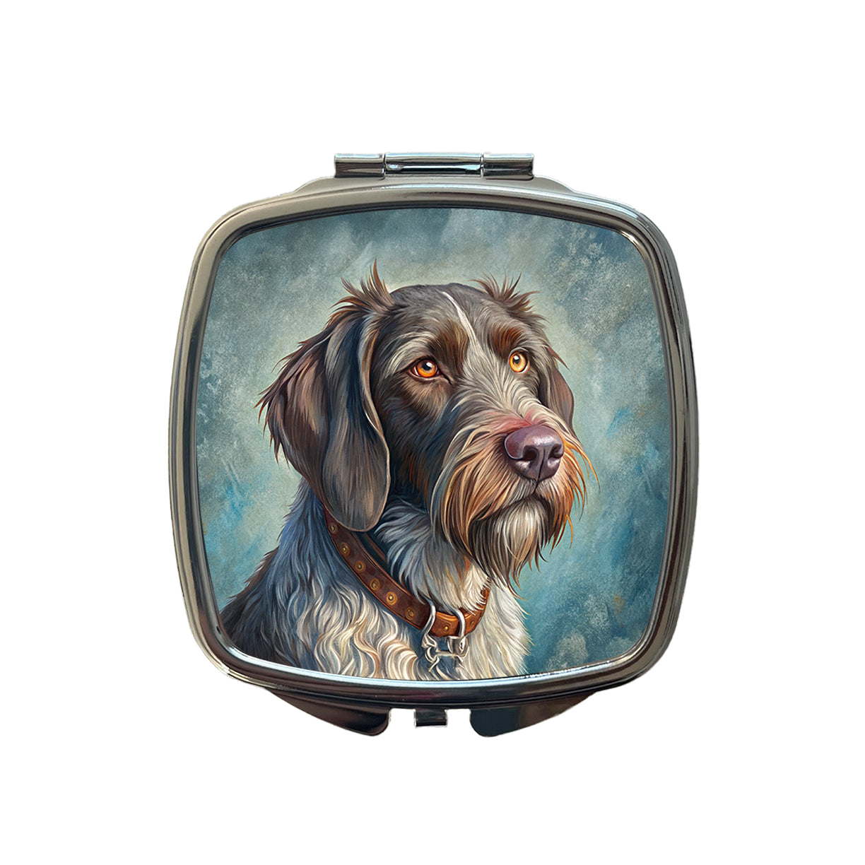 German Wirehaired Pointer Dog Illustration Small Travel Purse Handbag Pocket Makeup Compact Mirror