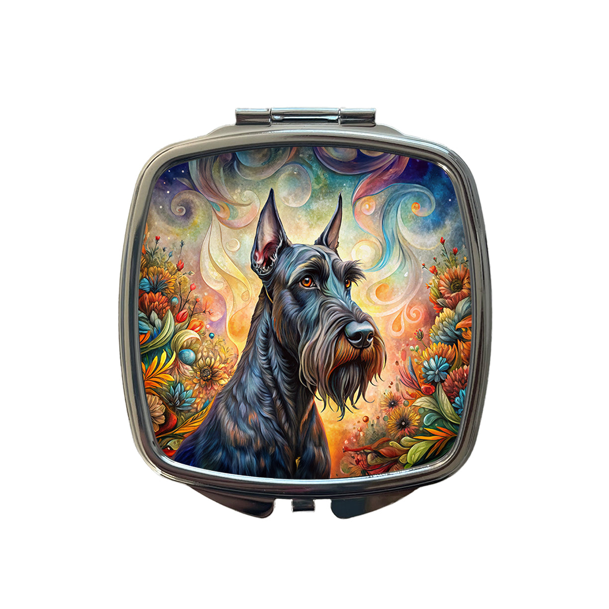 Giant Schnauzer Dog Bohemian Art Small Travel Purse Handbag Pocket Makeup Compact Mirror