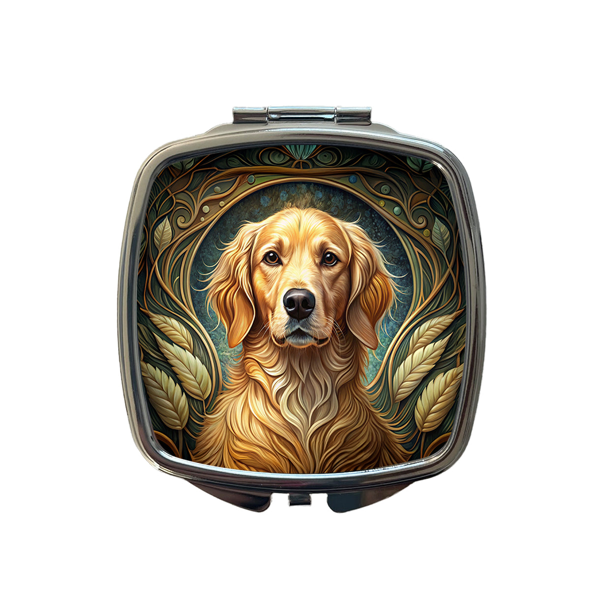 Golden Retriever Dog Art Nouveau Small Travel Purse Handbag Pocket Makeup Compact Mirror