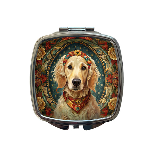 Golden Retriever Dog French Bohemian Art Small Travel Purse Handbag Pocket Makeup Compact Mirror