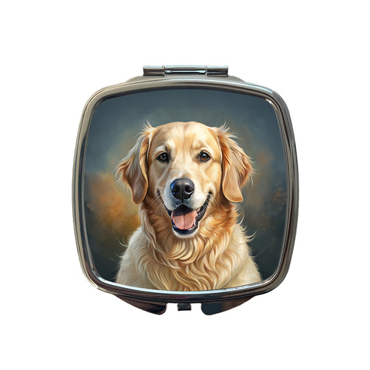 Golden Retriever Dog Illustration Small Travel Purse Handbag Pocket Makeup Compact Mirror