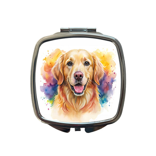 Golden Retriever Dog Watercolor Style Small Travel Purse Handbag Pocket Makeup Compact Mirror