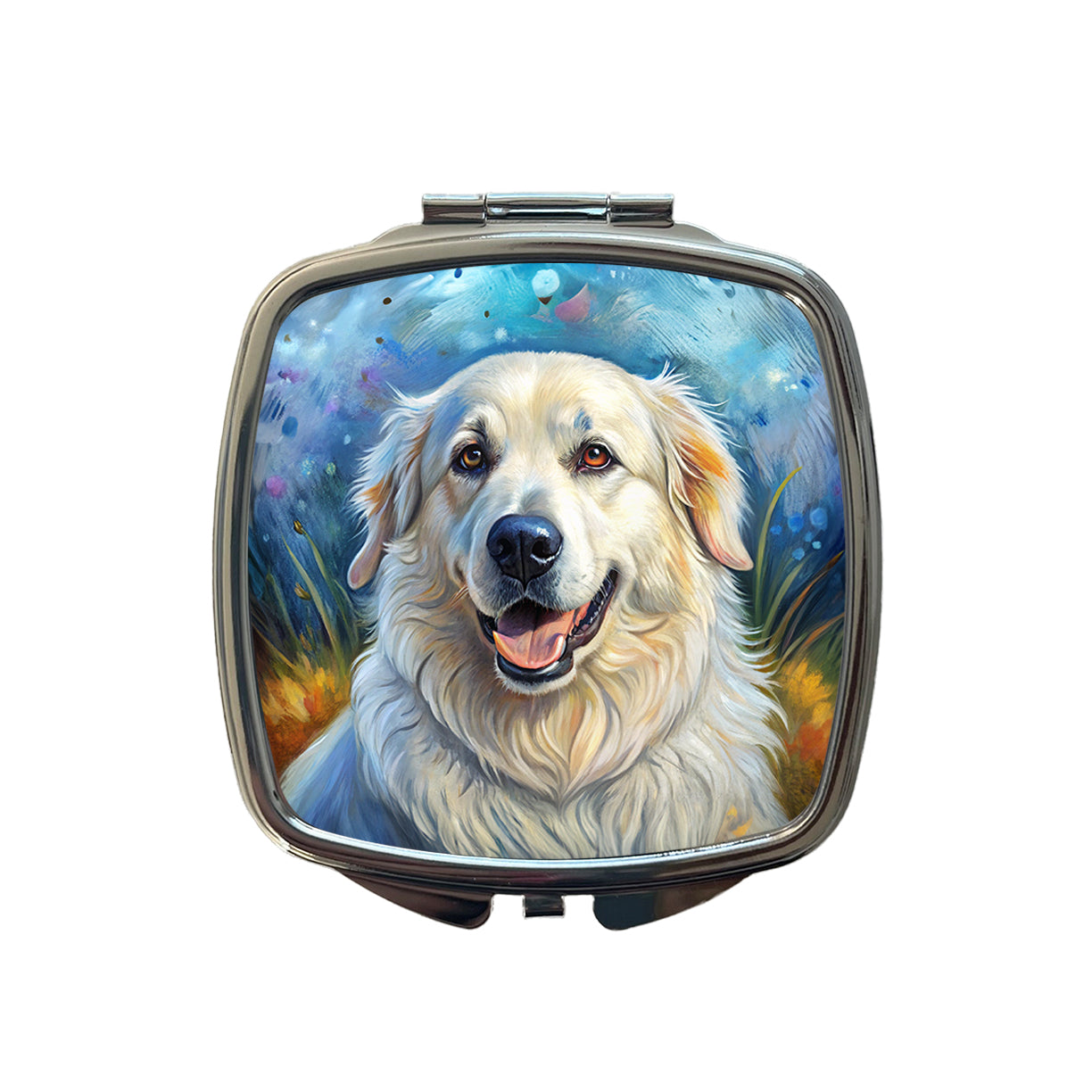 Great Pyrenees Dog Illustration Small Travel Purse Handbag Pocket Makeup Compact Mirror