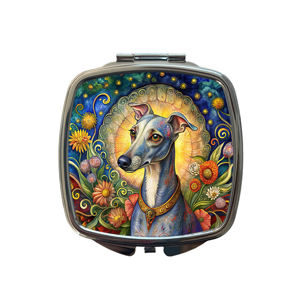 Italian Greyhound Dog French Bohemian Art Small Travel Purse Handbag Pocket Makeup Compact Mirror