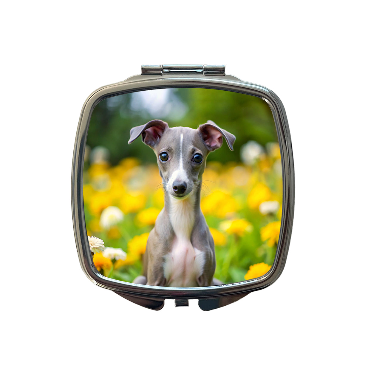 Italian Greyhound Dog Puppy Photo Small Travel Purse Handbag Pocket Makeup Compact Mirror
