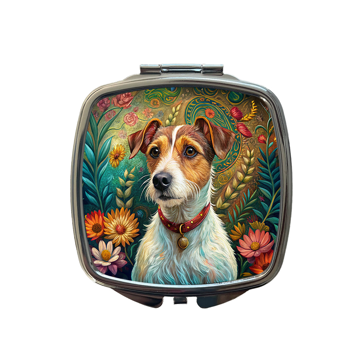 Jack Russell Terrier Dog French Bohemian Art Small Travel Purse Handbag Pocket Makeup Compact Mirror