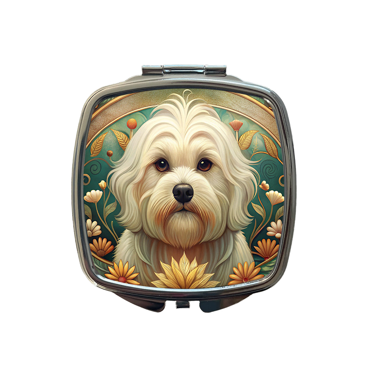 Maltese Dog Art Nouveau Small Travel Purse Handbag Pocket Makeup Compact Mirror