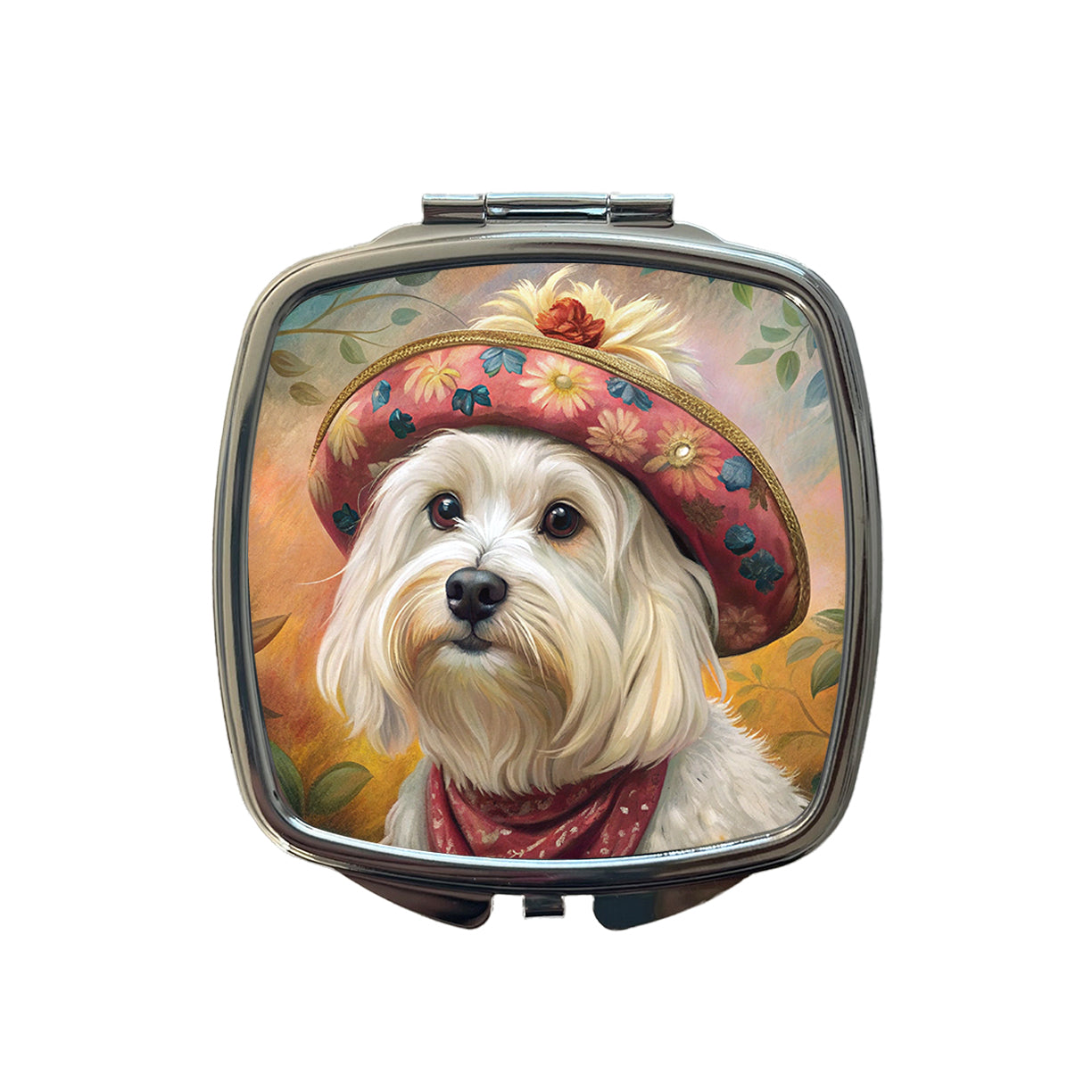Maltese Dog French Bohemian Art Small Travel Purse Handbag Pocket Makeup Compact Mirror