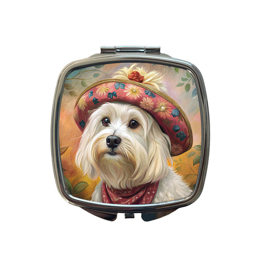 Maltese Dog French Bohemian Art Small Travel Purse Handbag Pocket Makeup Compact Mirror