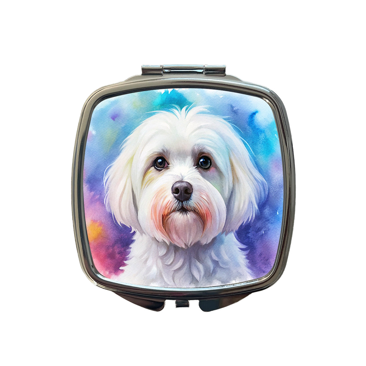 Maltese Dog Watercolor Style Small Travel Purse Handbag Pocket Makeup Compact Mirror