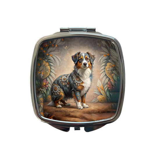 Miniature American Shepherd Dog Bohemian Art Small Travel Purse Handbag Pocket Makeup Compact Mirror