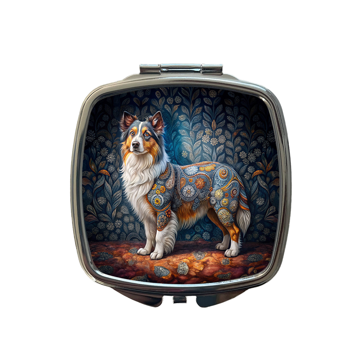 Miniature American Shepherd Dog French Bohemian Art Small Travel Purse Handbag Pocket Makeup Compact Mirror