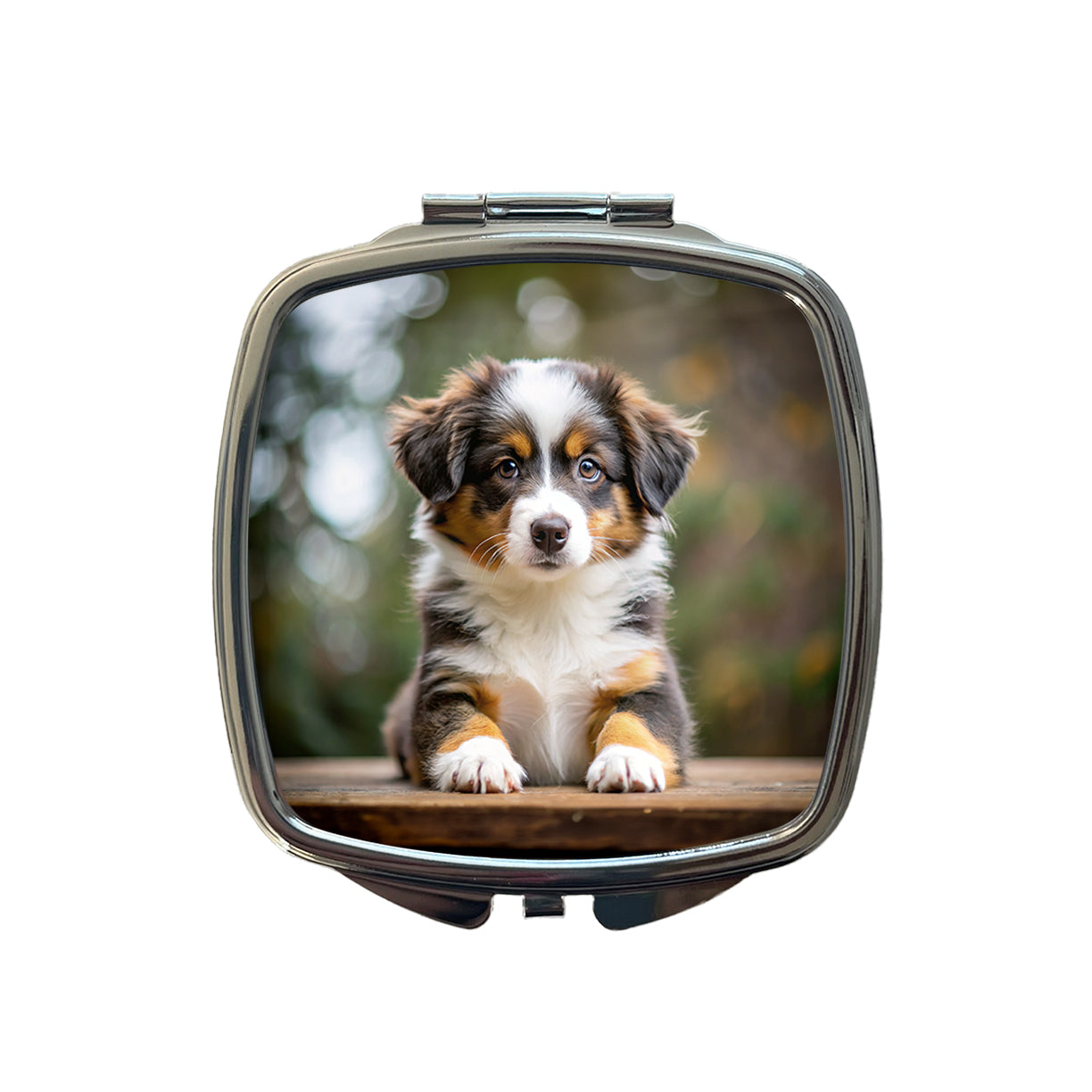 Miniature American Shepherd Dog Puppy Photo Small Travel Purse Handbag Pocket Makeup Compact Mirror