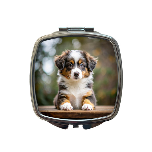 Miniature American Shepherd Dog Puppy Photo Small Travel Purse Handbag Pocket Makeup Compact Mirror