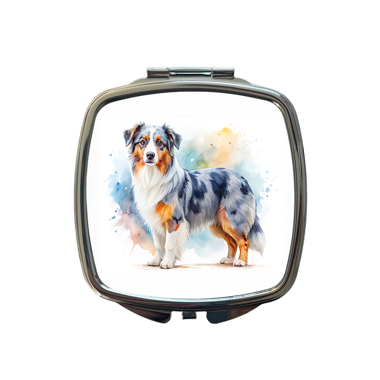 Miniature American Shepherd Dog Watercolor Style Small Travel Purse Handbag Pocket Makeup Compact Mirror