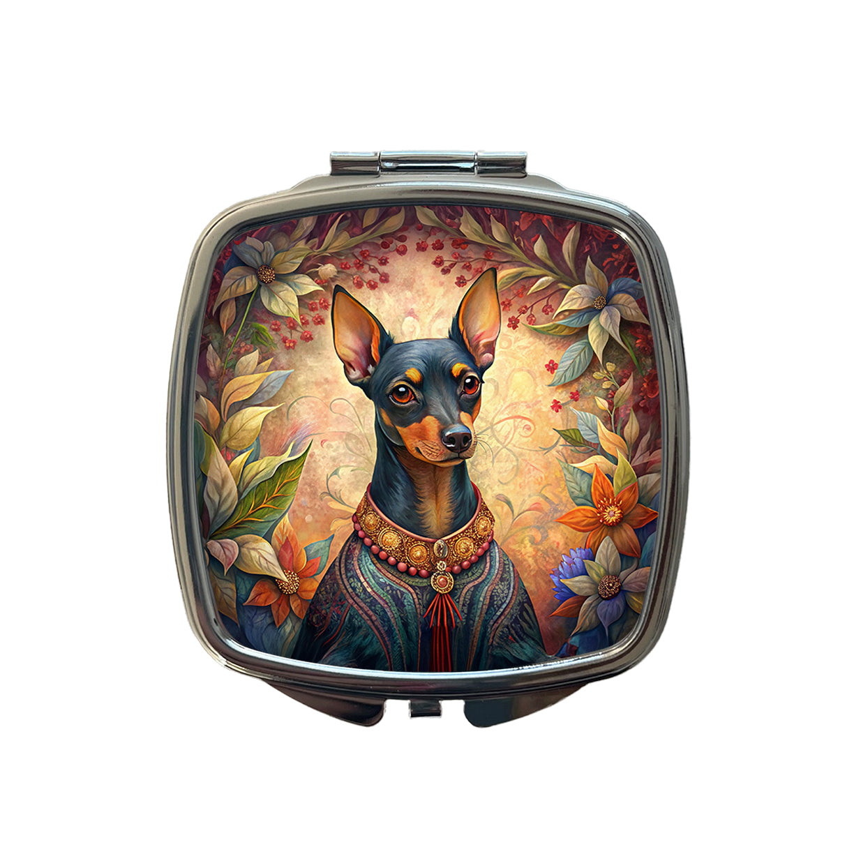 Miniature Pinscher Dog French Bohemian Art Small Travel Purse Handbag Pocket Makeup Compact Mirror
