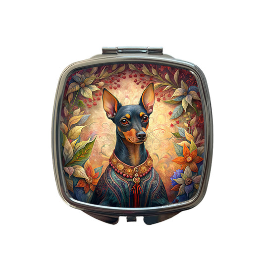 Miniature Pinscher Dog French Bohemian Art Small Travel Purse Handbag Pocket Makeup Compact Mirror