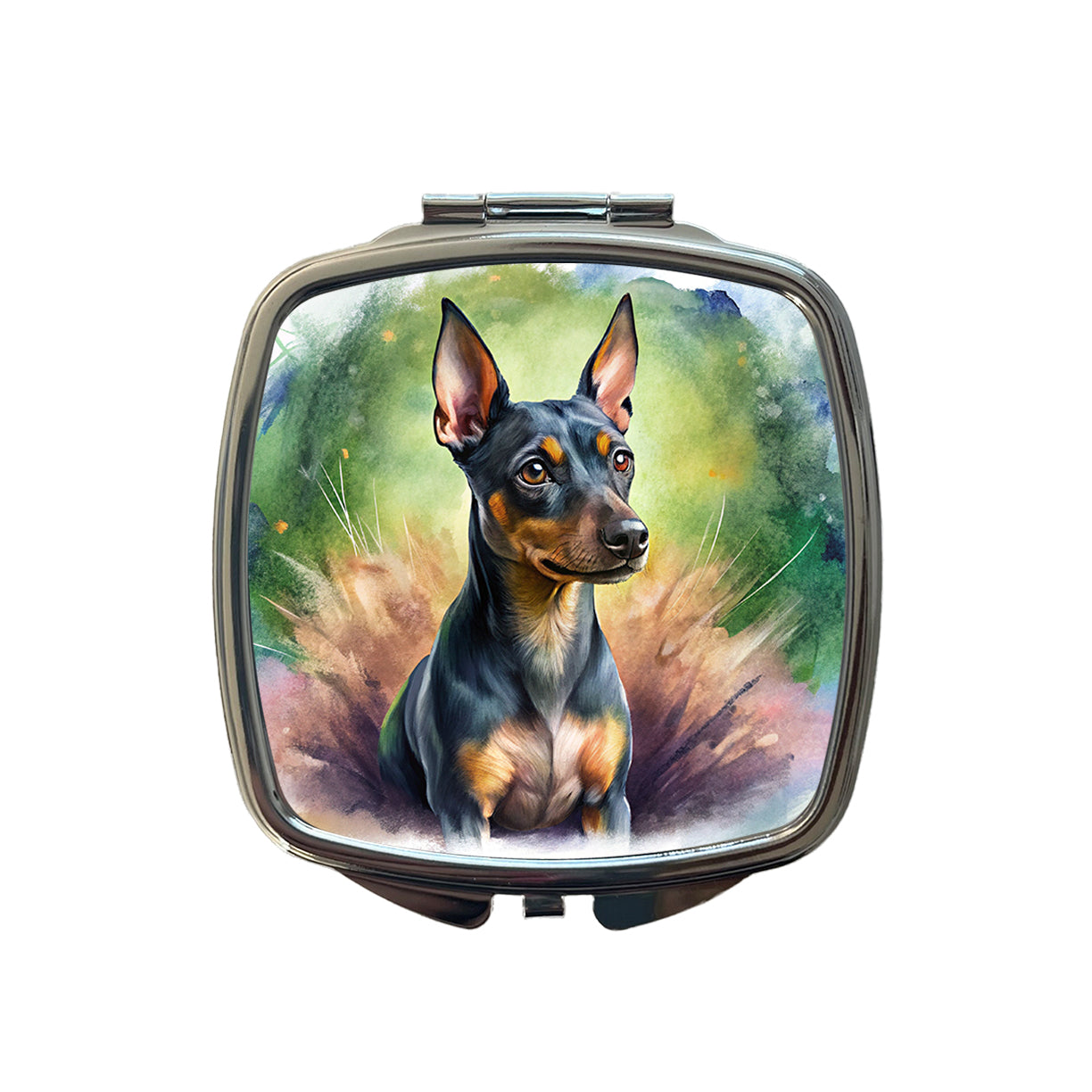 Miniature Pinscher Dog Illustration Small Travel Purse Handbag Pocket Makeup Compact Mirror