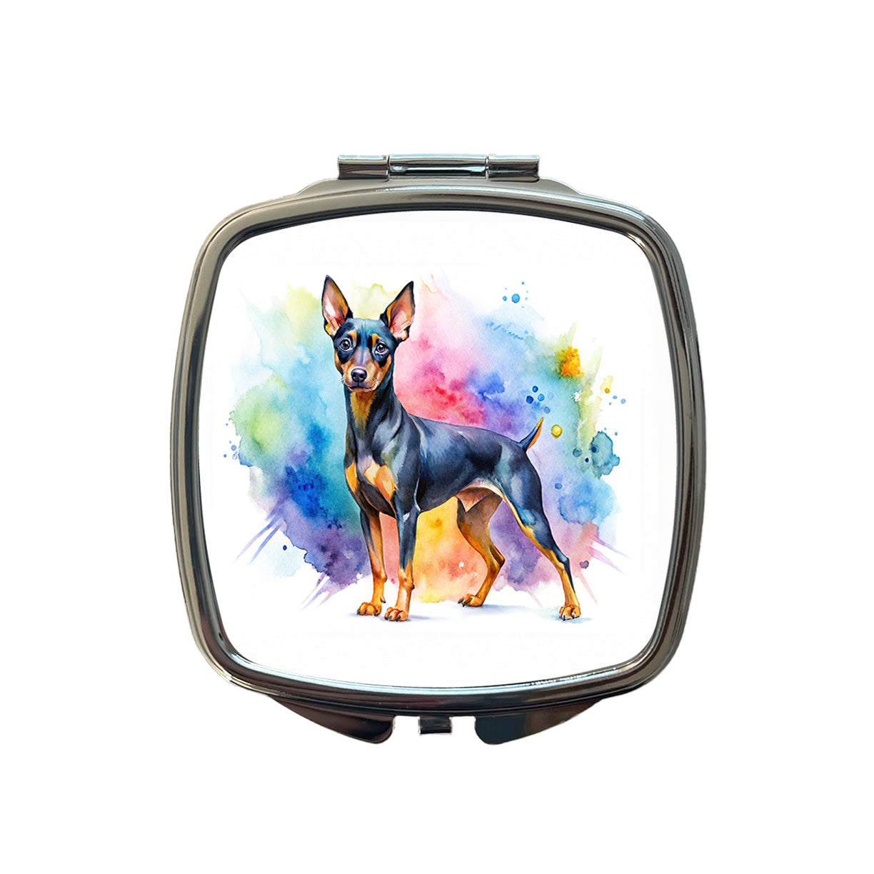 Miniature Pinscher Dog Watercolor Style Small Travel Purse Handbag Pocket Makeup Compact Mirror