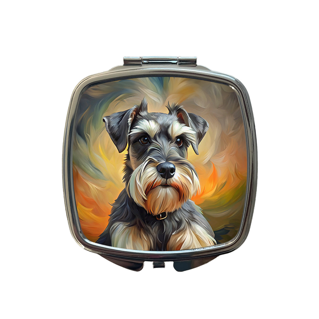 Miniature Schnauzer Dog Expressionism Art Small Travel Purse Handbag Pocket Makeup Compact Mirror