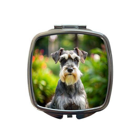 Miniature Schnauzer Dog Photo Small Travel Purse Handbag Pocket Makeup Compact Mirror