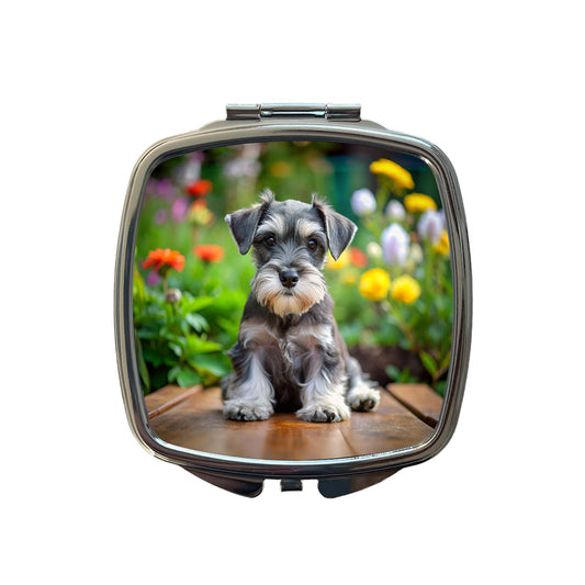 Miniature Schnauzer Dog Puppy Photo Small Travel Purse Handbag Pocket Makeup Compact Mirror