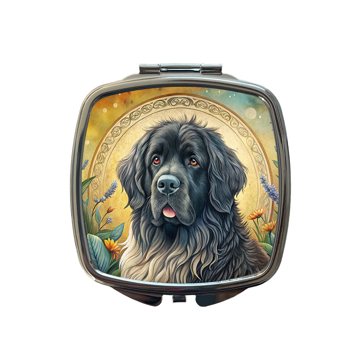 Newfoundland Dog Art Nouveau Small Travel Purse Handbag Pocket Makeup Compact Mirror