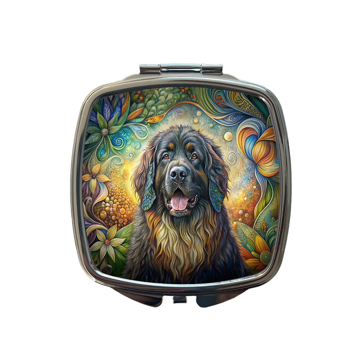 Newfoundland Dog Bohemian Art Small Travel Purse Handbag Pocket Makeup Compact Mirror