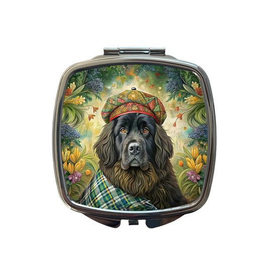 Newfoundland Dog French Bohemian Art Small Travel Purse Handbag Pocket Makeup Compact Mirror
