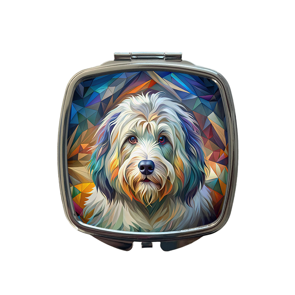 Old English Sheepdog Dog Abstract Stylized Art Small Travel Purse Handbag Pocket Makeup Compact Mirror