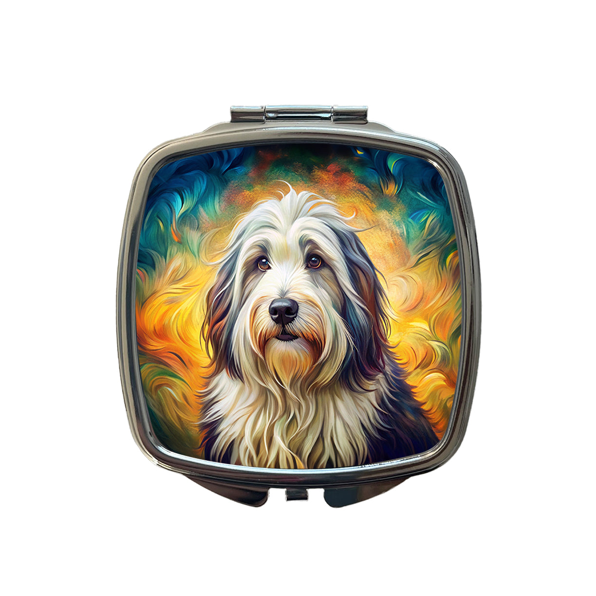 Old English Sheepdog Dog Bohemian Art Small Travel Purse Handbag Pocket Makeup Compact Mirror