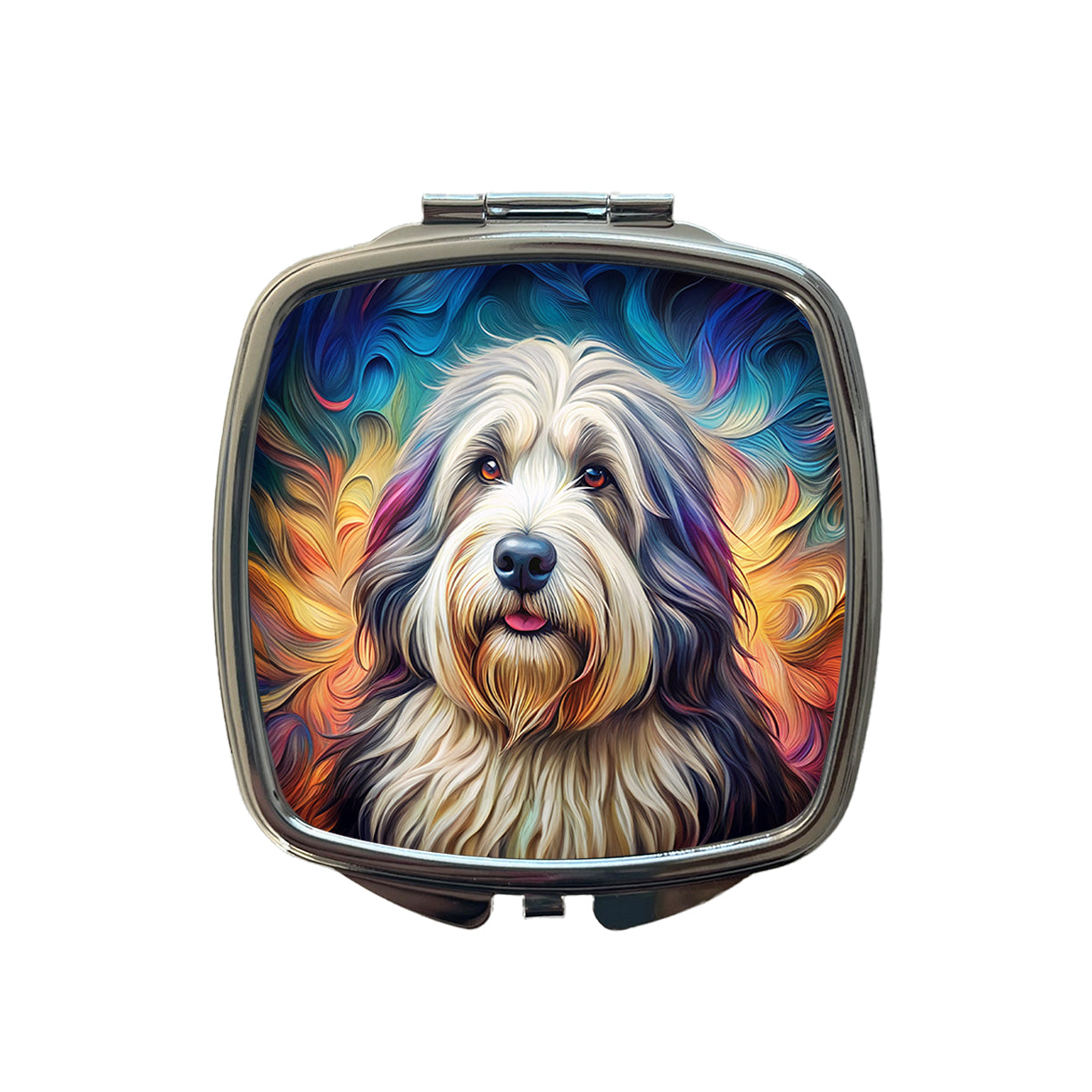Old English Sheepdog Dog French Bohemian Art Small Travel Purse Handbag Pocket Makeup Compact Mirror