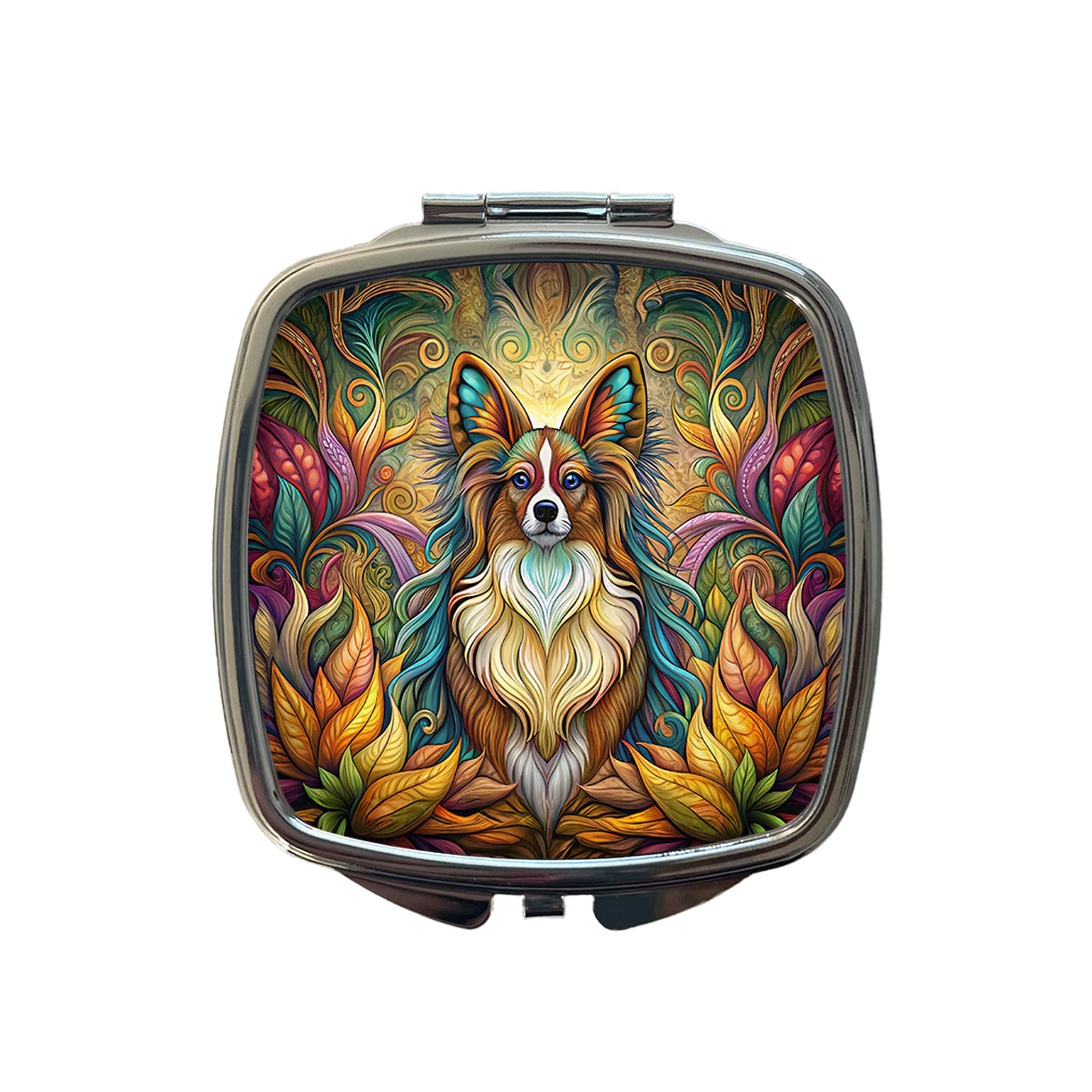 Papillion Dog Art Nouveau Small Travel Purse Handbag Pocket Makeup Compact Mirror