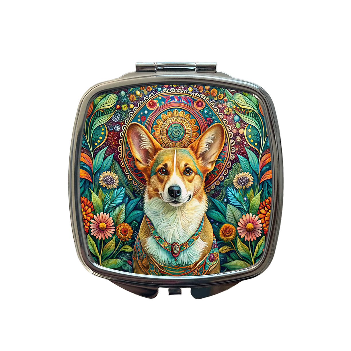 Pembroke Welsh Corgi Dog Bohemian Art Small Travel Purse Handbag Pocket Makeup Compact Mirror