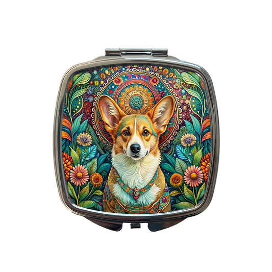 Pembroke Welsh Corgi Dog Bohemian Art Small Travel Purse Handbag Pocket Makeup Compact Mirror