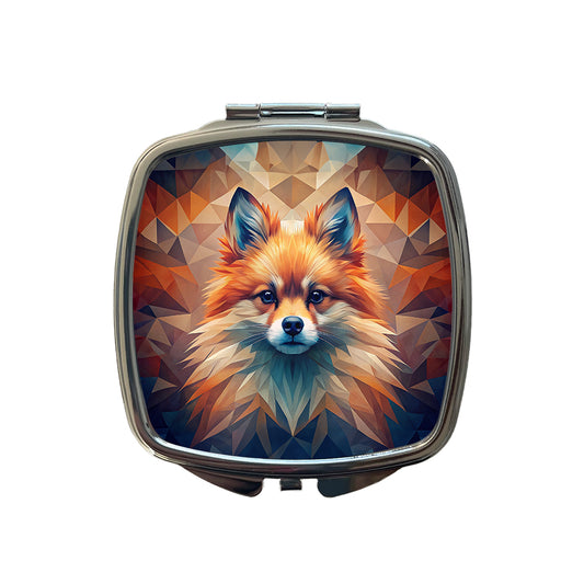 Pomeranian Dog Abstract Stylized Art Small Travel Purse Handbag Pocket Makeup Compact Mirror