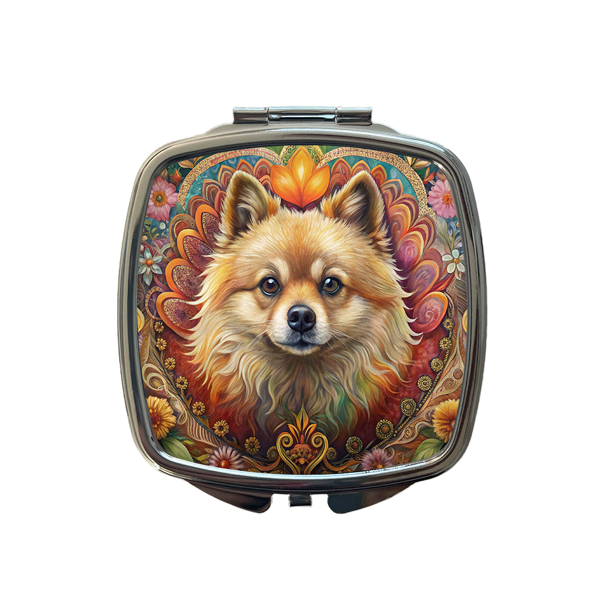 Pomeranian Dog Bohemian Art Small Travel Purse Handbag Pocket Makeup Compact Mirror