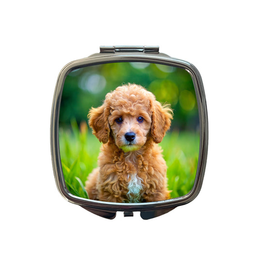 Poodle Dog Puppy Photo Small Travel Purse Handbag Pocket Makeup Compact Mirror