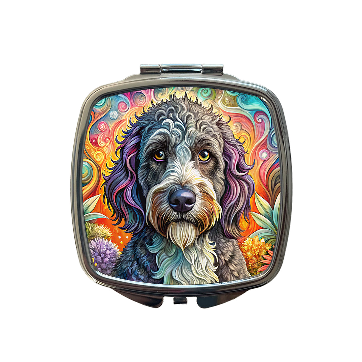 Portuguese Water Dog Bohemian Art Small Travel Purse Handbag Pocket Makeup Compact Mirror