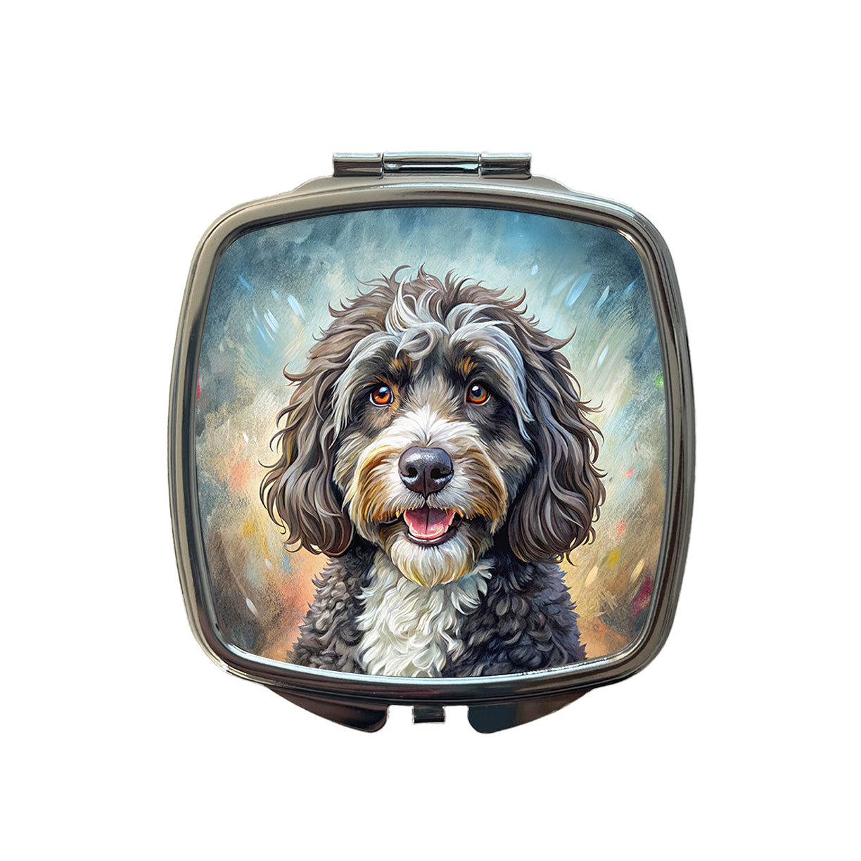 Portuguese Water Dog Illustration Small Travel Purse Handbag Pocket Makeup Compact Mirror