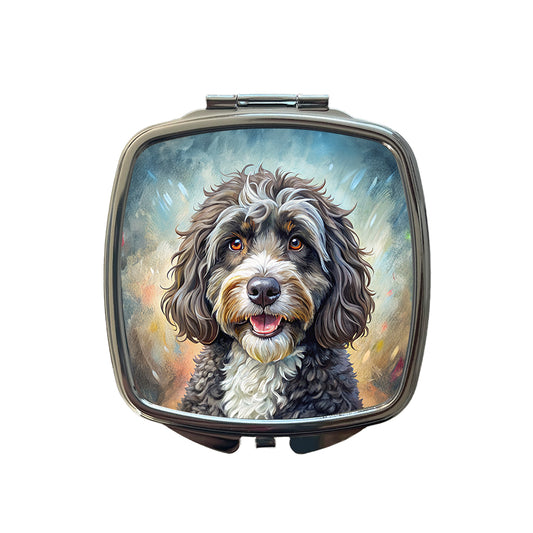Portuguese Water Dog Illustration Small Travel Purse Handbag Pocket Makeup Compact Mirror