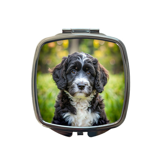 Portuguese Water Dog Puppy Photo Small Travel Purse Handbag Pocket Makeup Compact Mirror