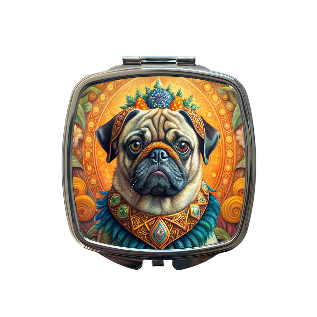 Pug Dog Bohemian Art Small Travel Purse Handbag Pocket Makeup Compact Mirror