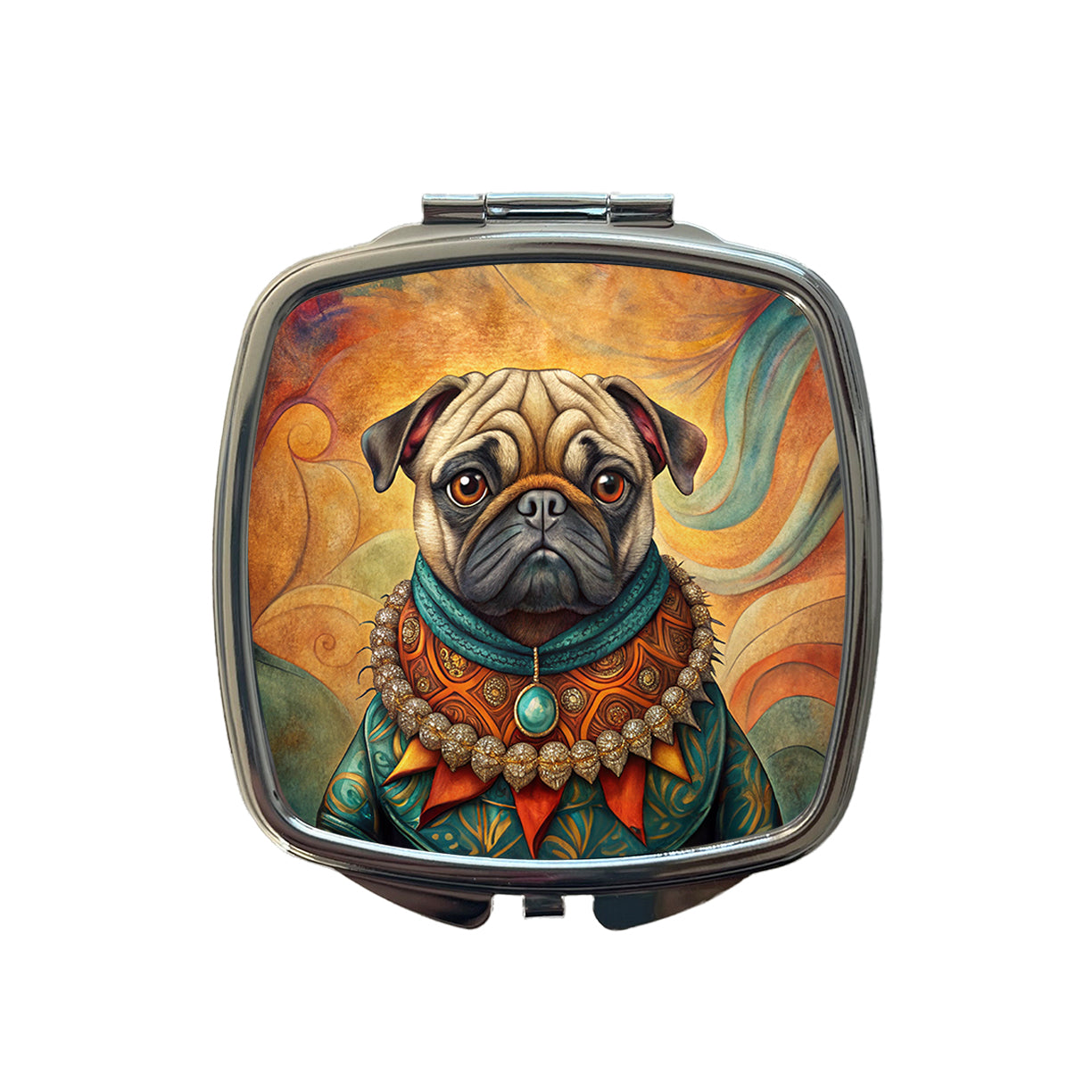 Pug Dog French Bohemian Art Small Travel Purse Handbag Pocket Makeup Compact Mirror